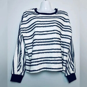 KINLY Cream Navy Blue Stripe Crop Sweater Women Size Medium